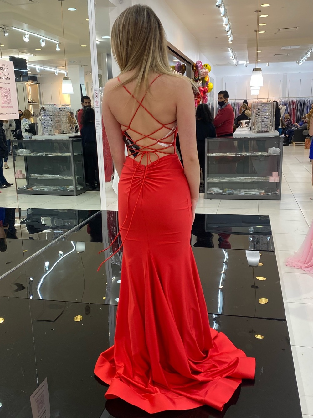Sherri Hill Red Lace-Up Back Satin Prom Gown